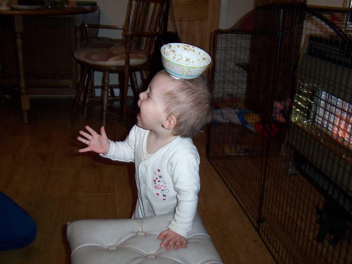 Rocio with bowl on head